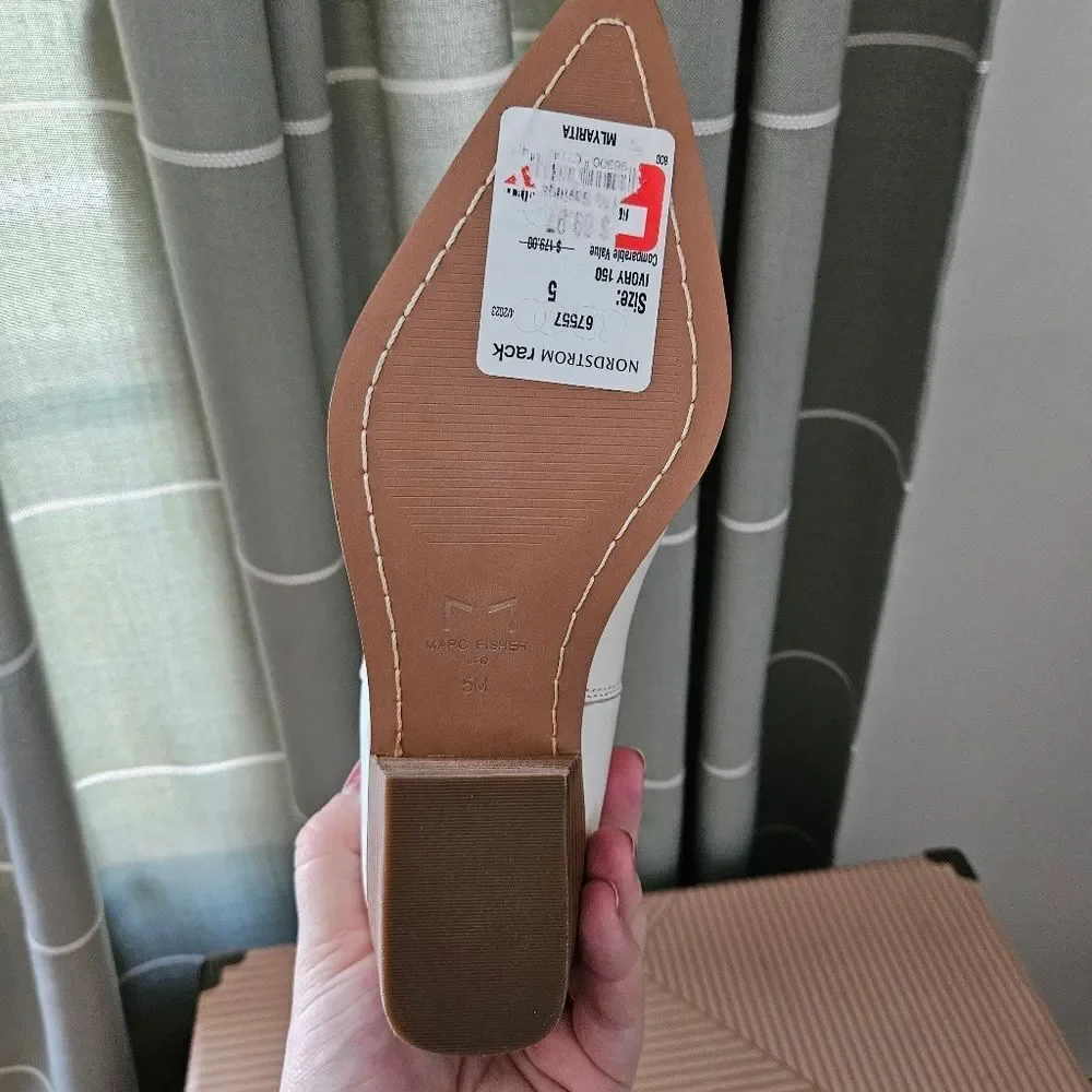Marc Fisher Booties Ivory Tan Heel Business Casual Bridal Neutral Pointed Toe